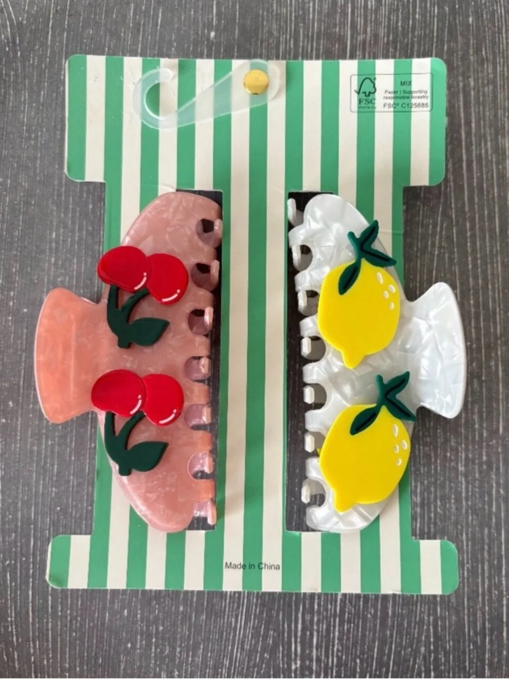 NWT - Piper K Lemon and Cherry Adorned Claw Hair Clips - Set of 2